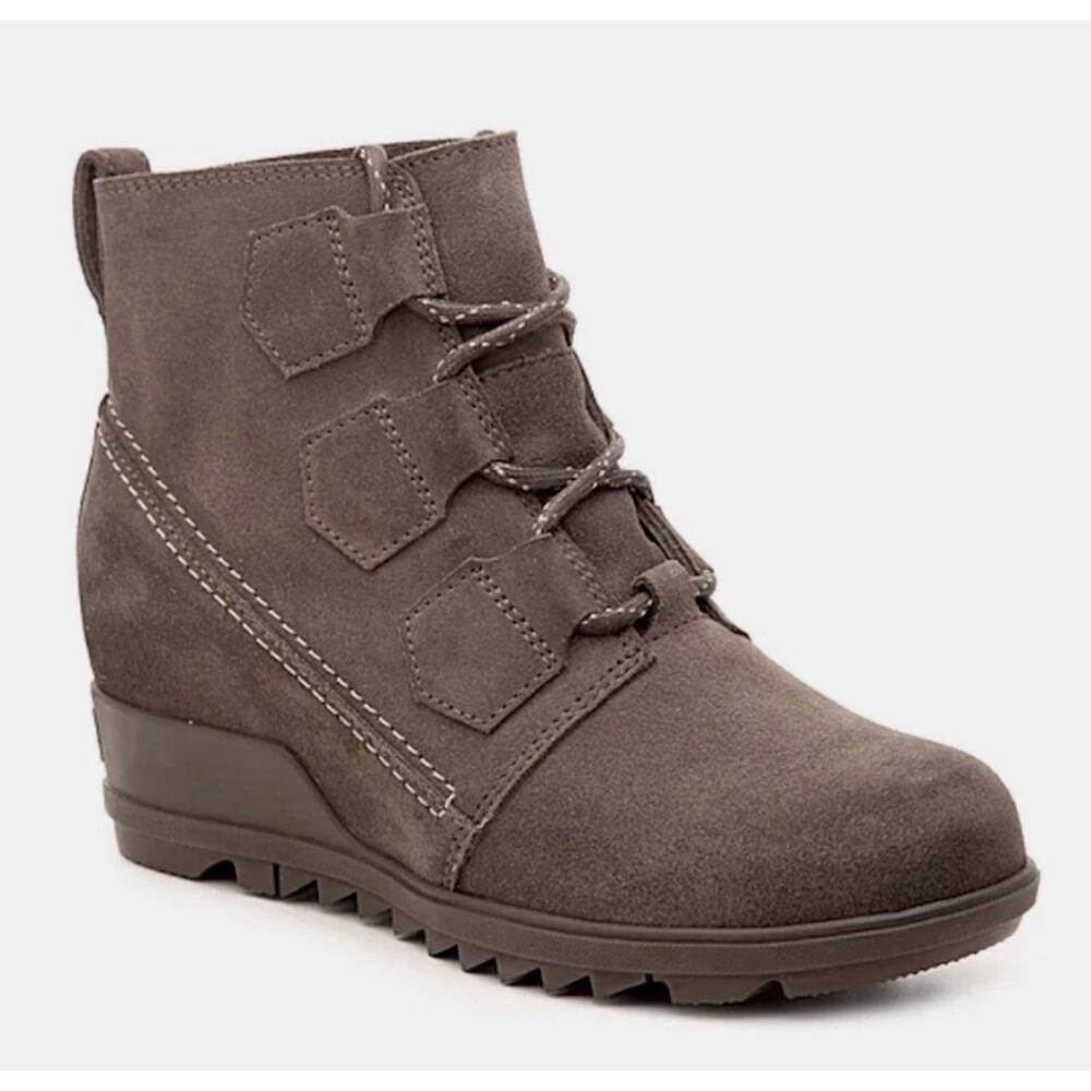 Sorel Evie Major Wedge Boots 9.5 Gray Suede NWT Combat Lace Ankle Booties